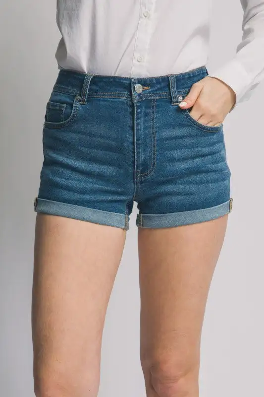 High Rise Cuffed Denim Shorts