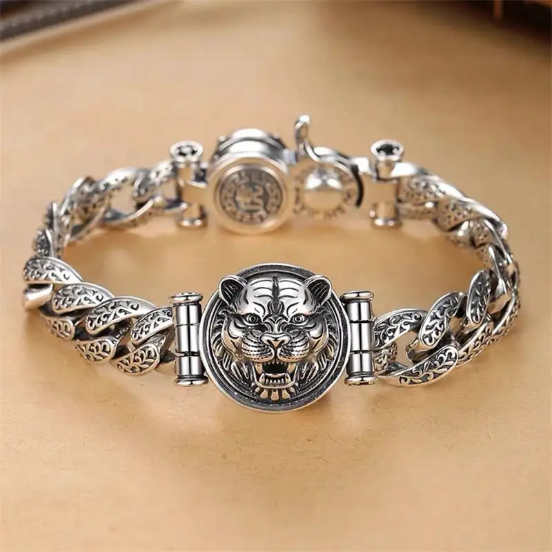 Tiger Tang Dynasty Flower Design Engraved Bracelet