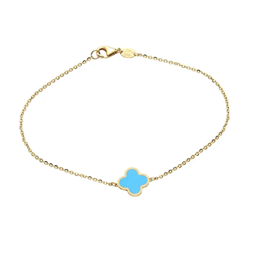 Solid Gold Single Turquoise Leaf Clover Bracelet