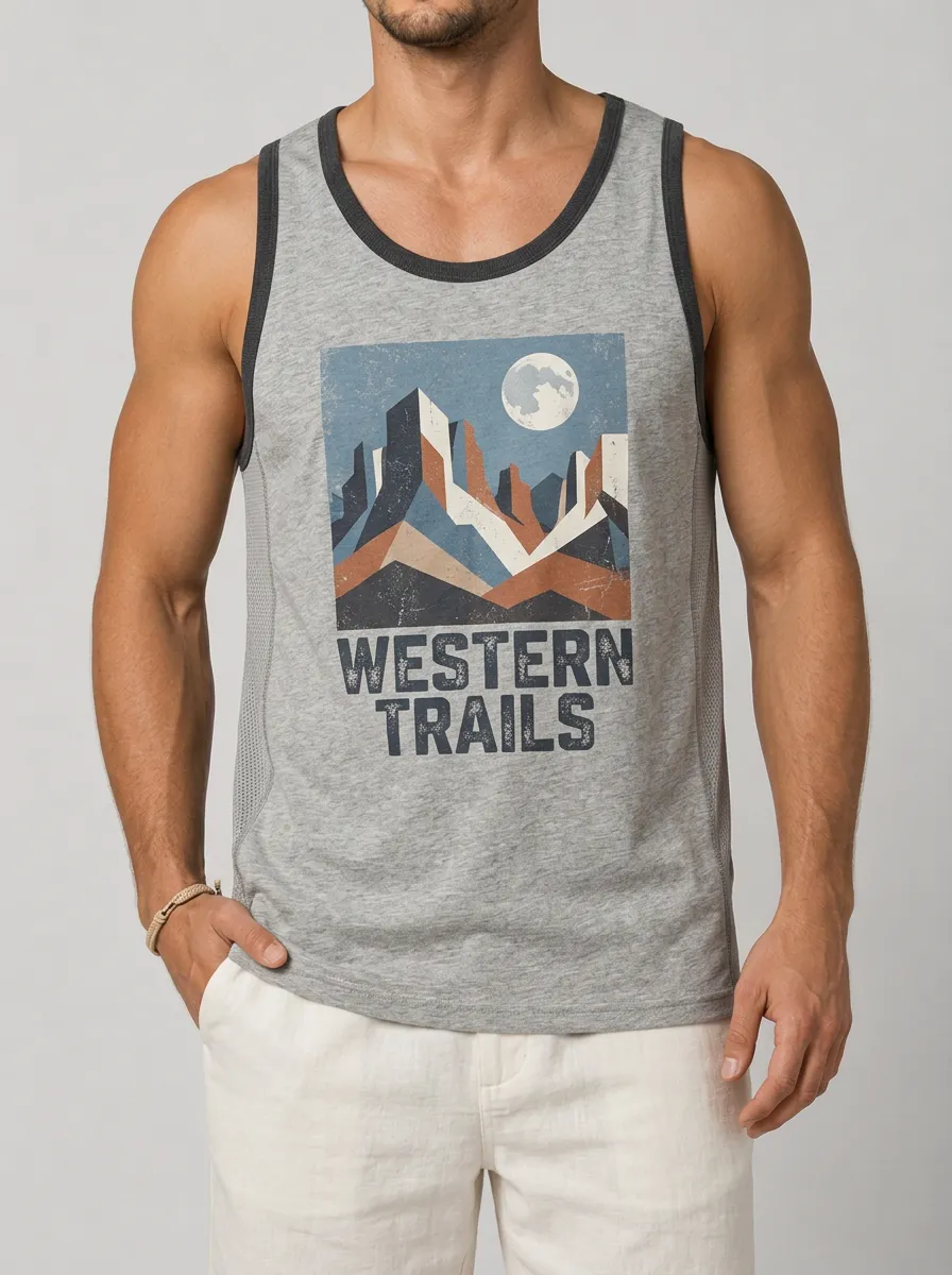 Men's Western Trails Mountain Moon Printed Tank Top
