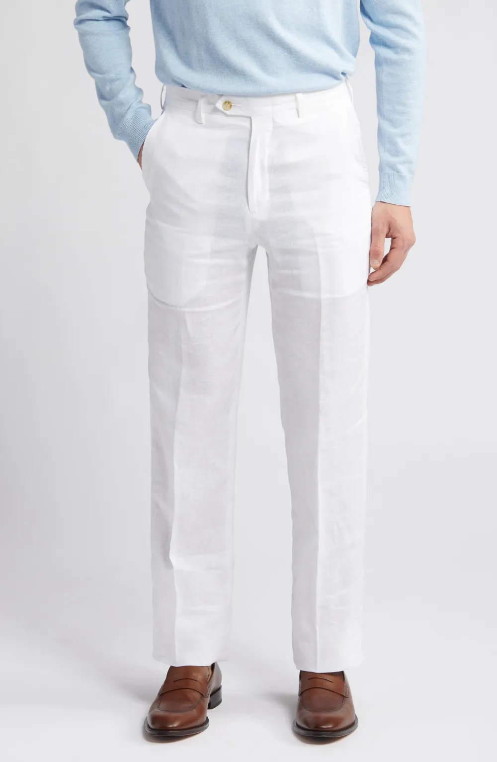 Linen Flat Front Regular Rise Traditional Fit Trousers