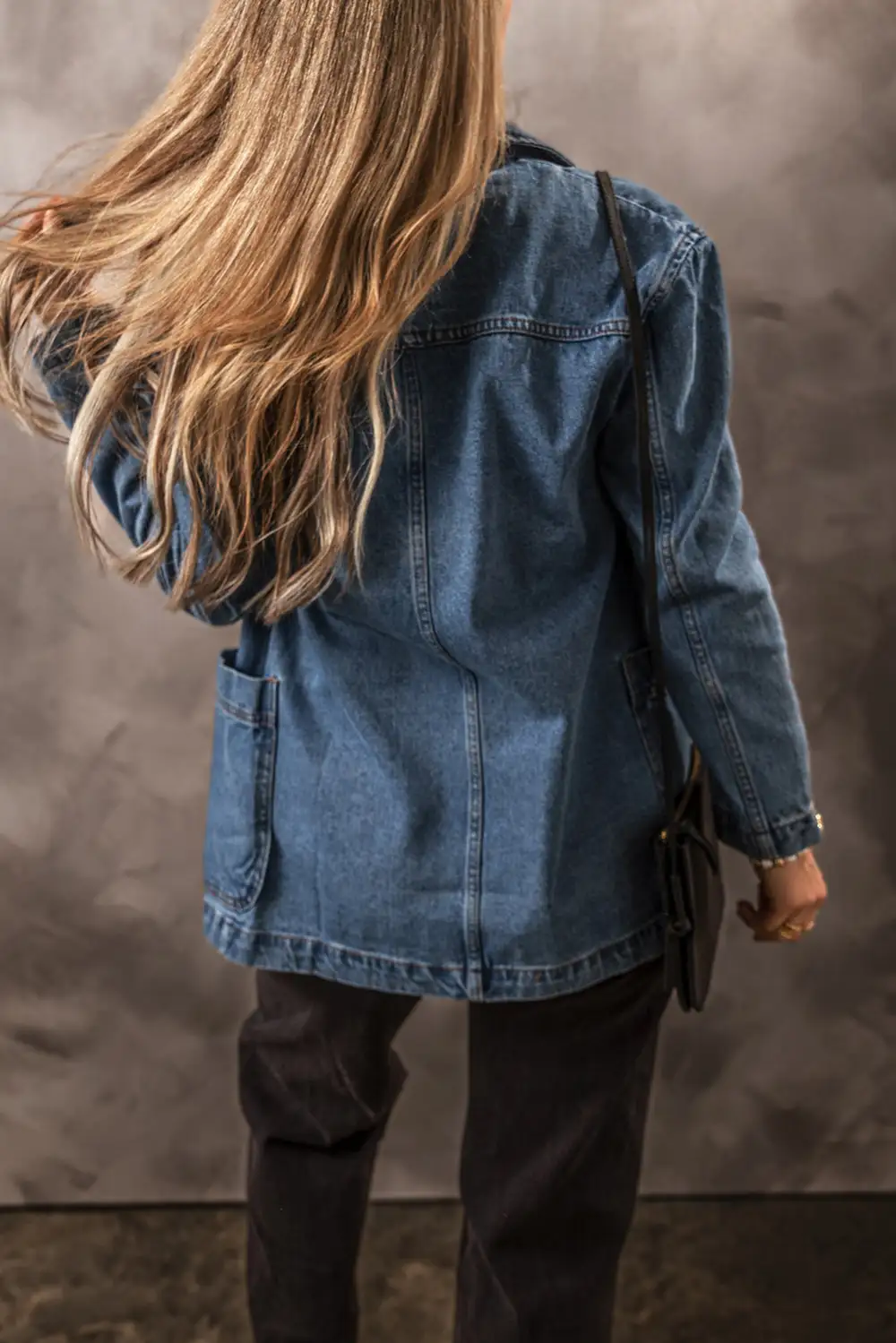 Lapel-Collar Collared Denim Pocketed Jacket