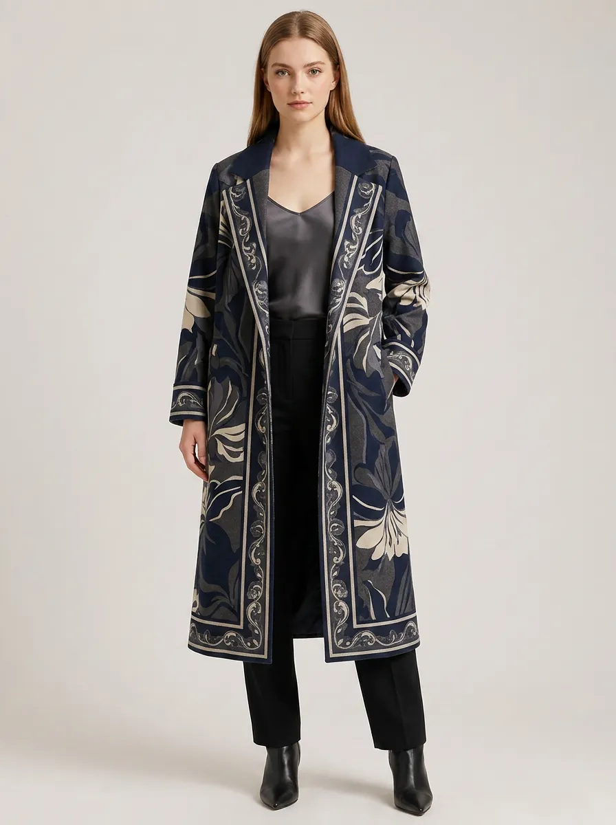 Women's Vintage Floral Pattern Trench Coat