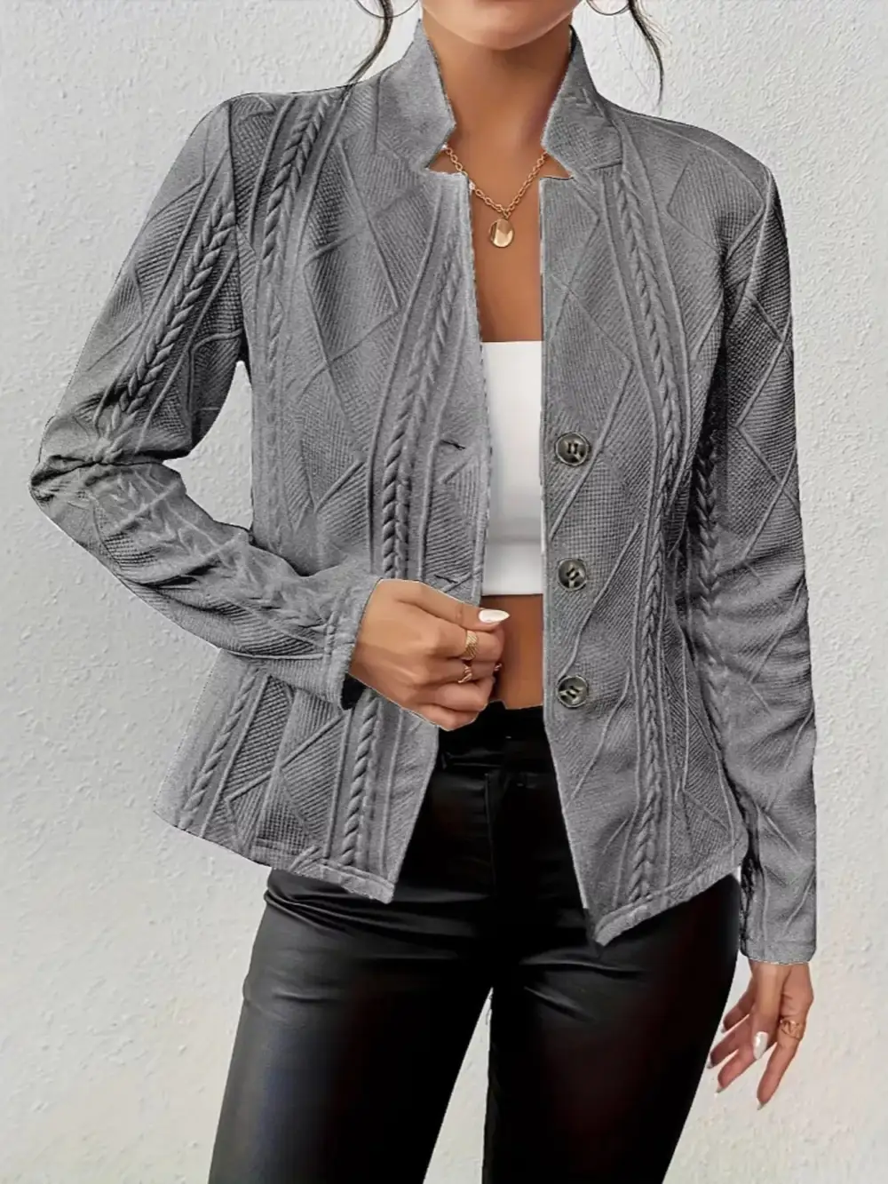 Button-Front Textured-Knit Blazer
