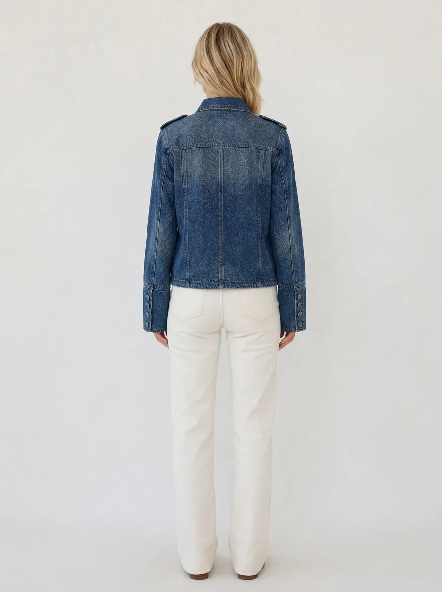 Women's Vintage Paisley Pattern Printed Denim Jacket