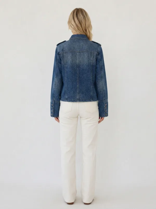 Women's Vintage Paisley Pattern Printed Denim Jacket