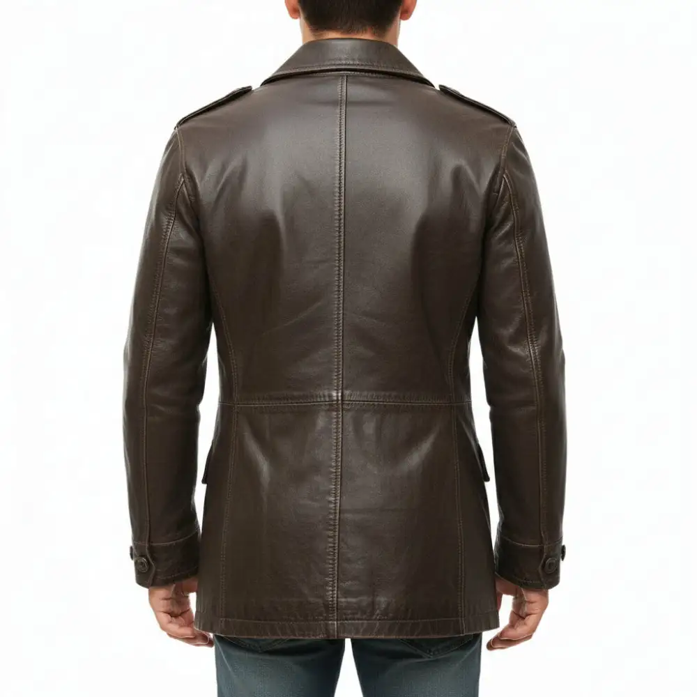 Leather Double Breasted Coat