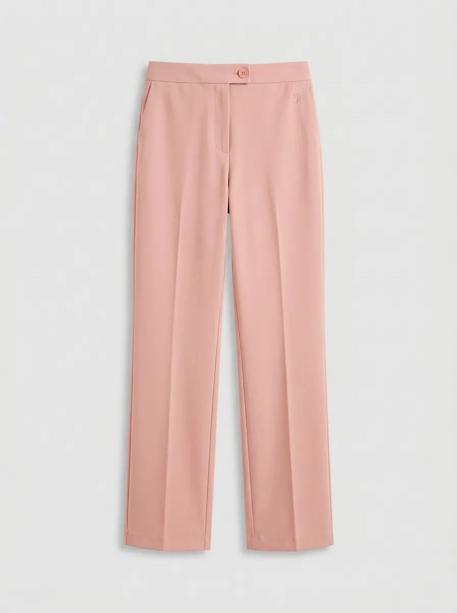 Women's Minimalist Tree Logo Embroidered Mid-Rise Straight Leg Trousers