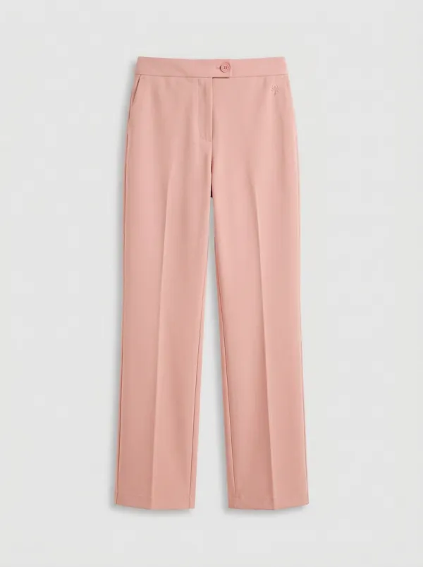 Women's Minimalist Tree Logo Embroidered Mid-Rise Straight Leg Trousers