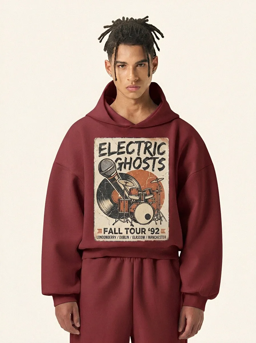 Men‘s Electric Ghosts 92 Tour Drum Microphone Printed Hoodie