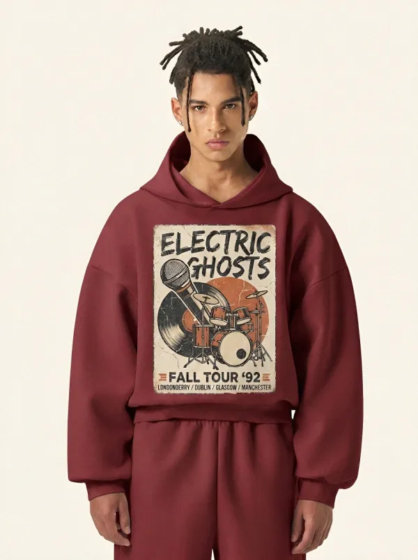 Men‘s Electric Ghosts 92 Tour Drum Microphone Printed Hoodie