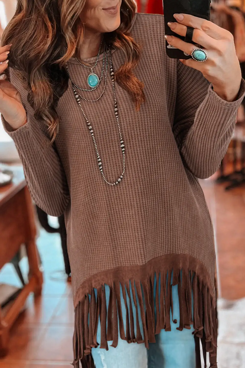 Women's Waffle Knit Loose Fit Top