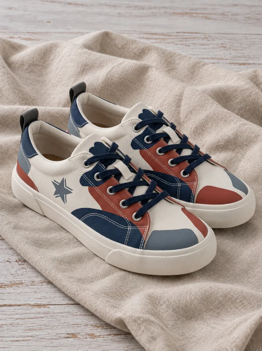 Men's Star Pattern Colorblock Printed Canvas Shoes