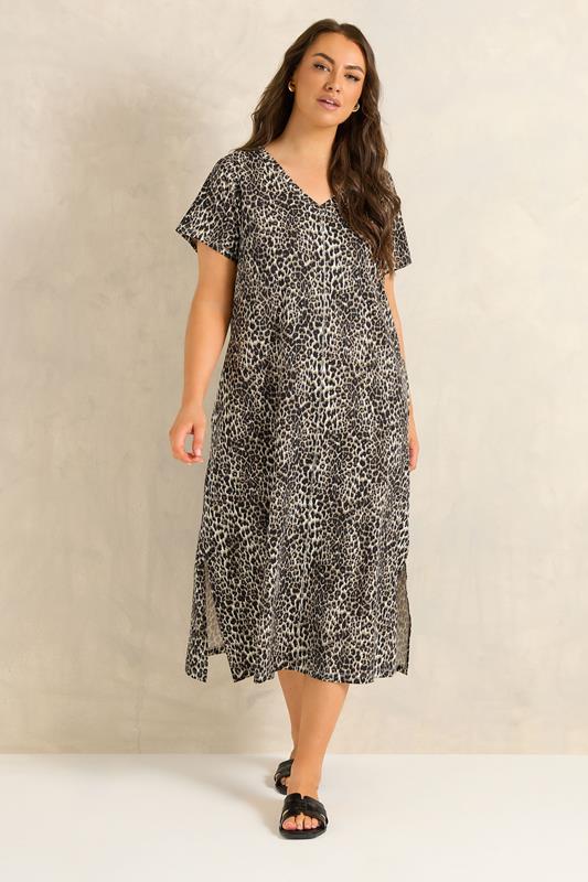 Natural Brown Leopard Print Cotton Dress detail 1