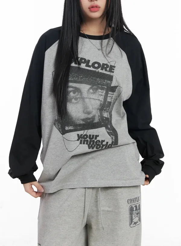 Graphic Raglan Oversized Long Sleeve Tee