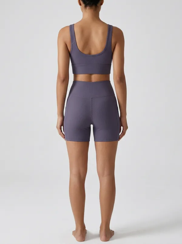 Weekend Ribbed Texture Seamless Design Collection Women's Tank Top And Sports Shorts Set