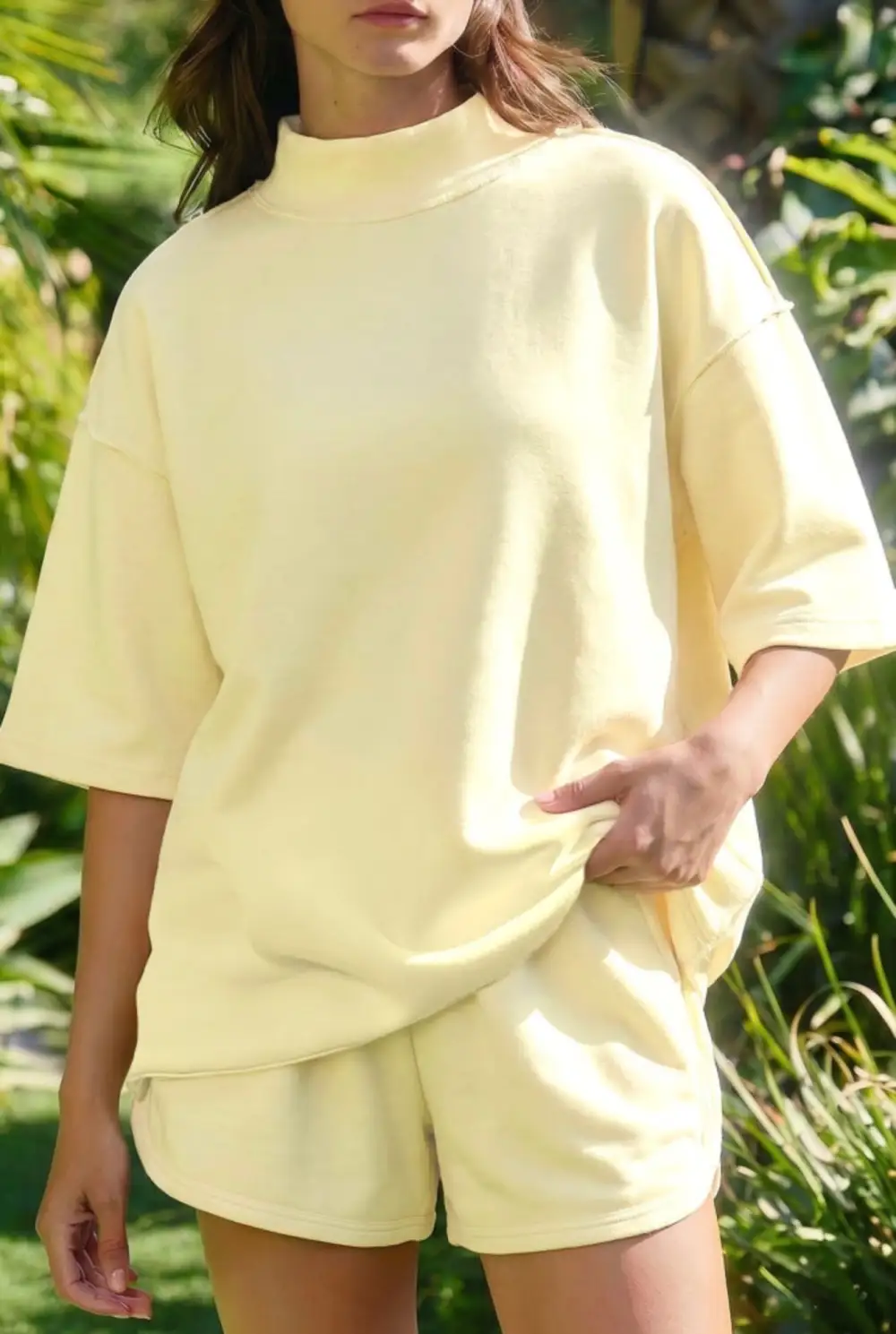 Buttoned Neck Casual Two Piece Set
