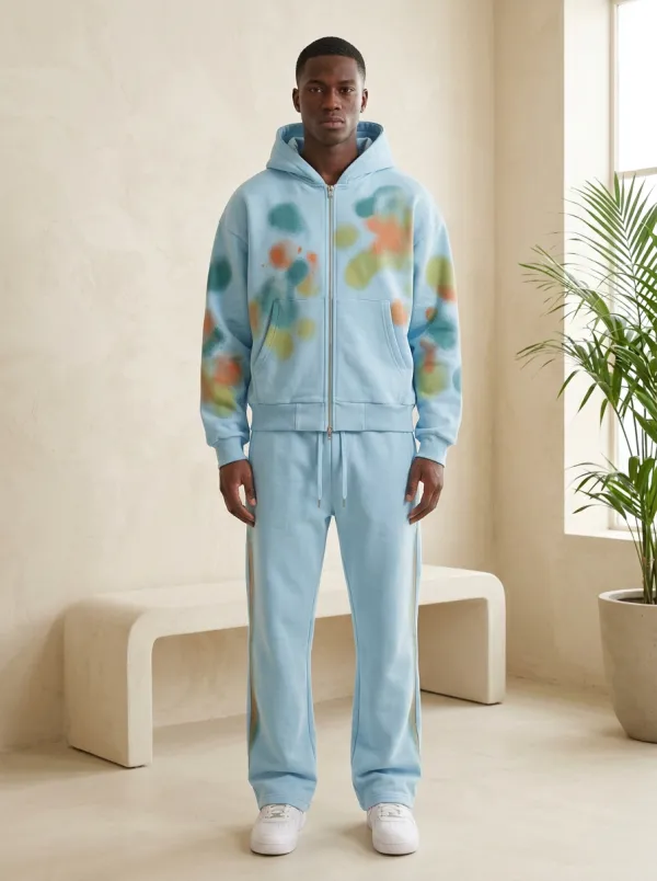 Men's Streetwear Spray Paint Pattern Printed Hoodie Tracksuit