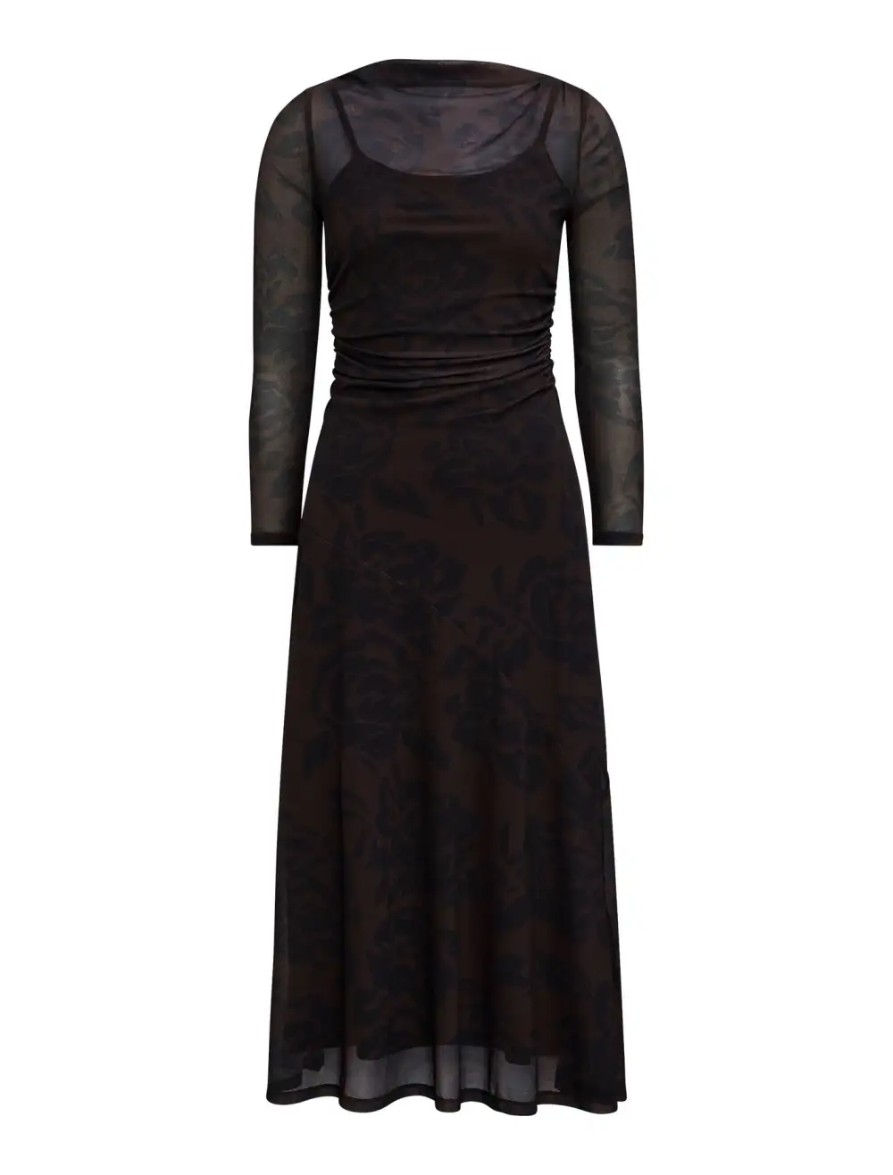 Black Long Sleeve Lace Mesh Maxi Dress