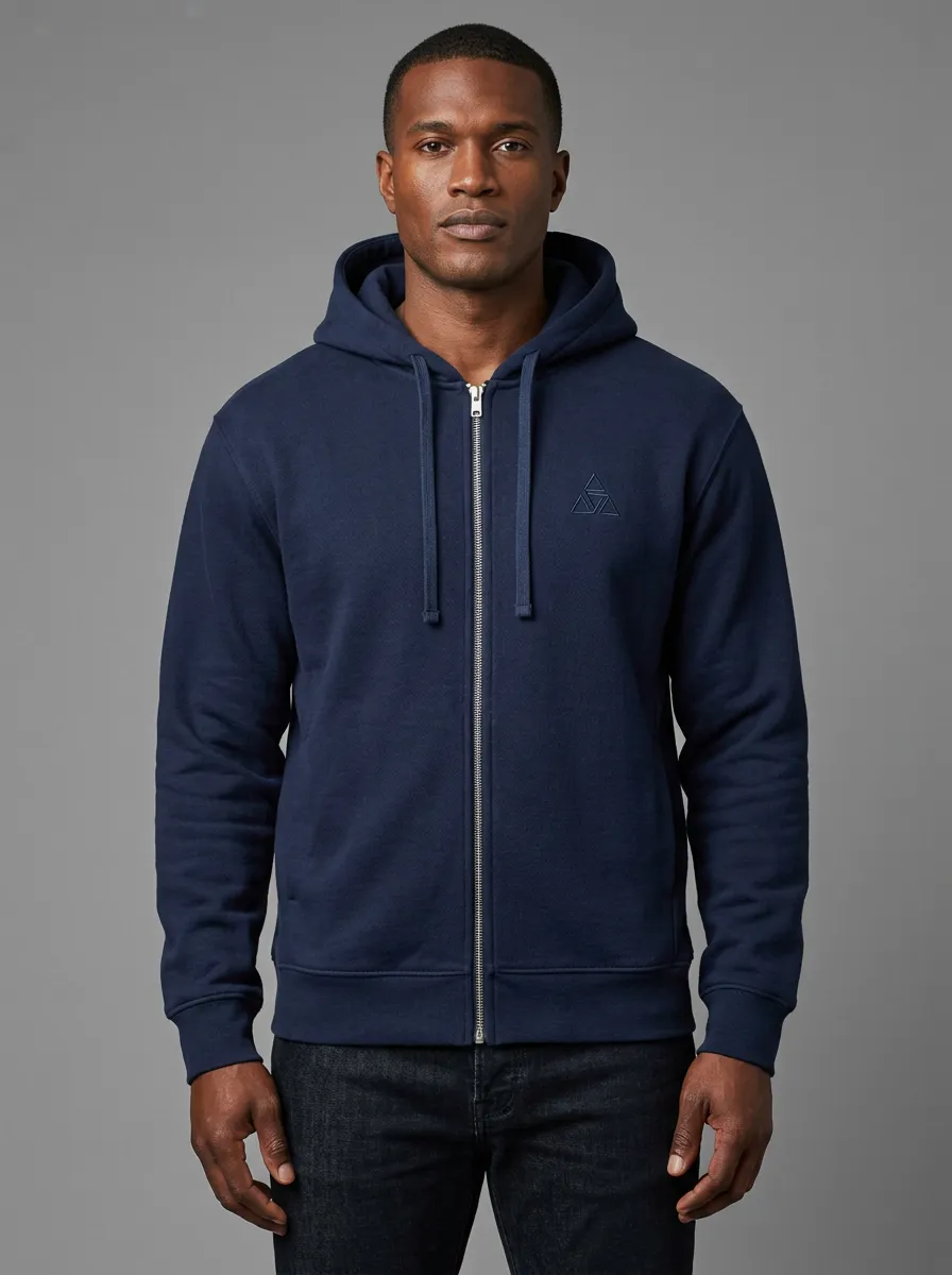 Men's Geometric Triangle Detail Graphic Full-Zip Side-Pocket Hoodie