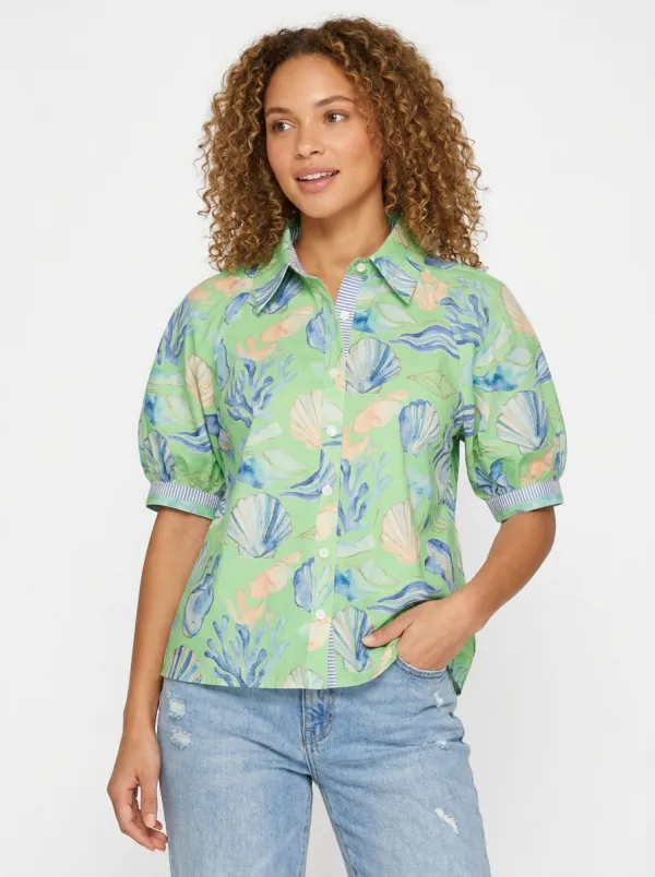 Women's Beach Lover Seashell Coral Watercolor Printed Shirt