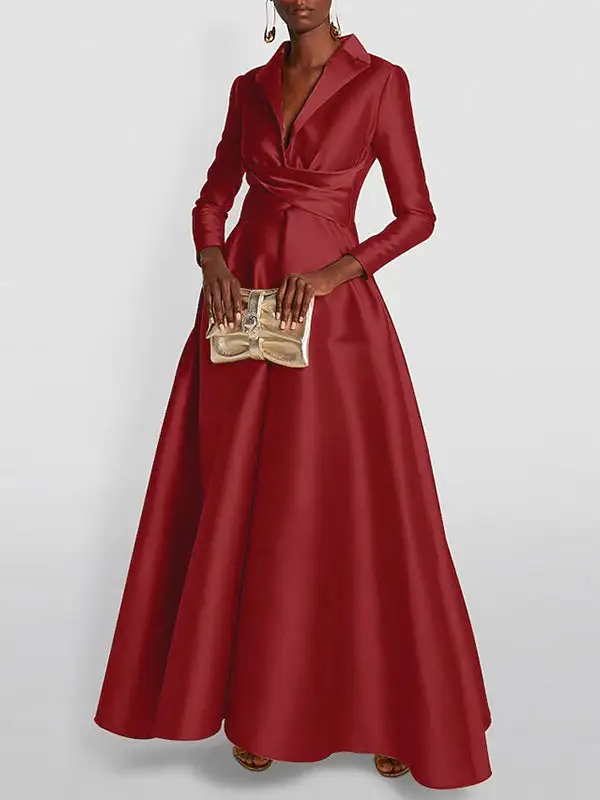 High Waisted Pleated Neck Maxi Dress