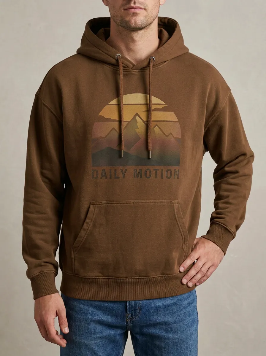 Men's Outdoor Adventure Mountain Sunset Daily Motion Print Hoodie