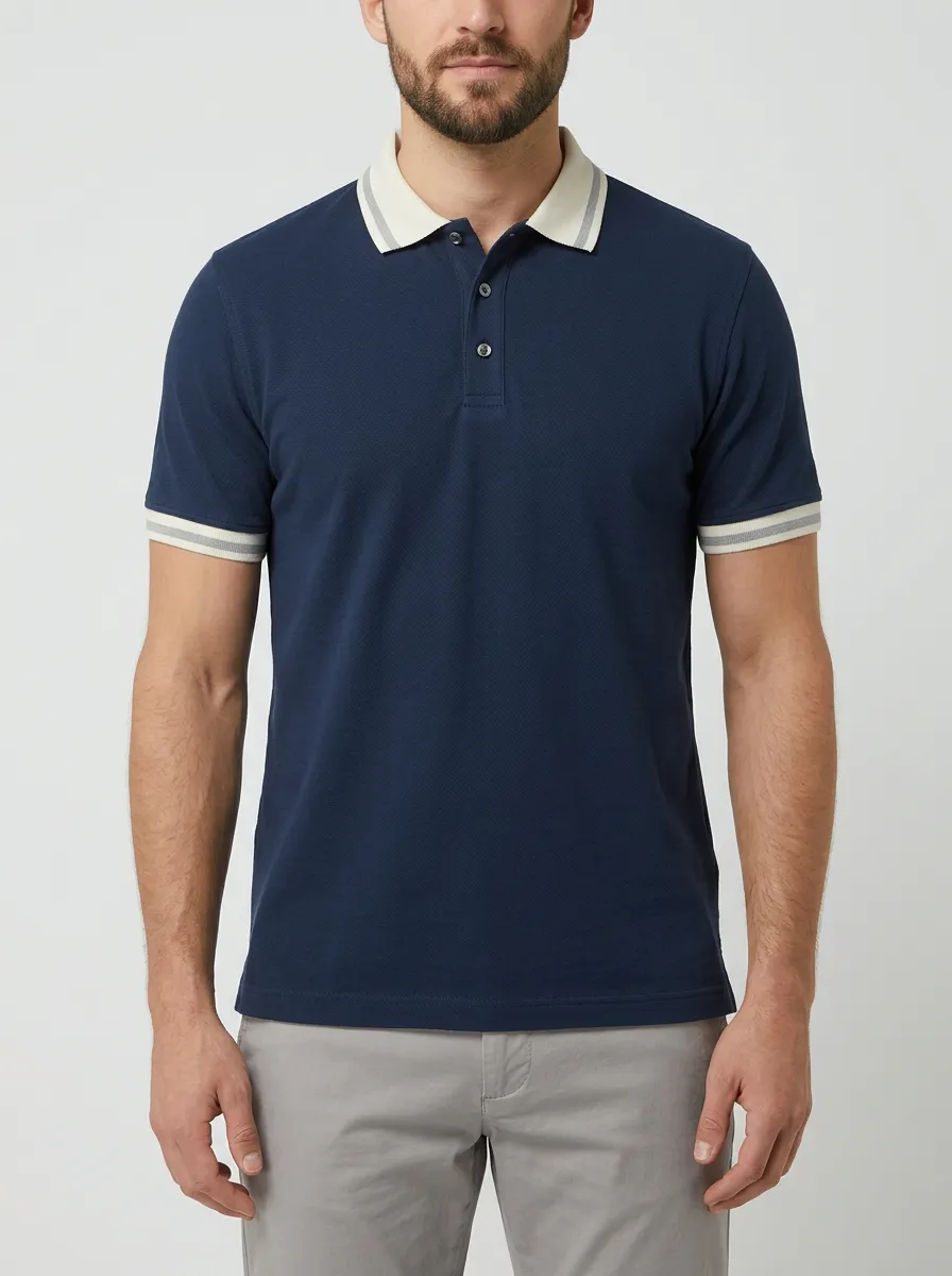 Men's Classic Comfort Striped Cuff Polo Shirt