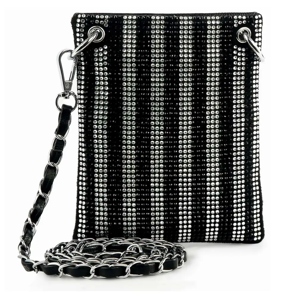 Elegant Detail Crystal Accent Chain Accent Checkerboard Faux Leather Crossbody Sling Bag