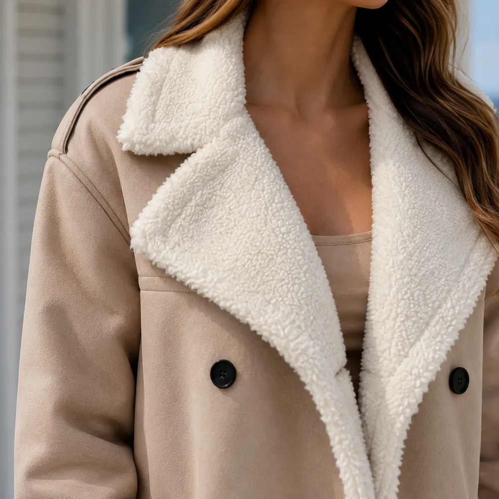 Double-Breasted Contrast Trim Coat