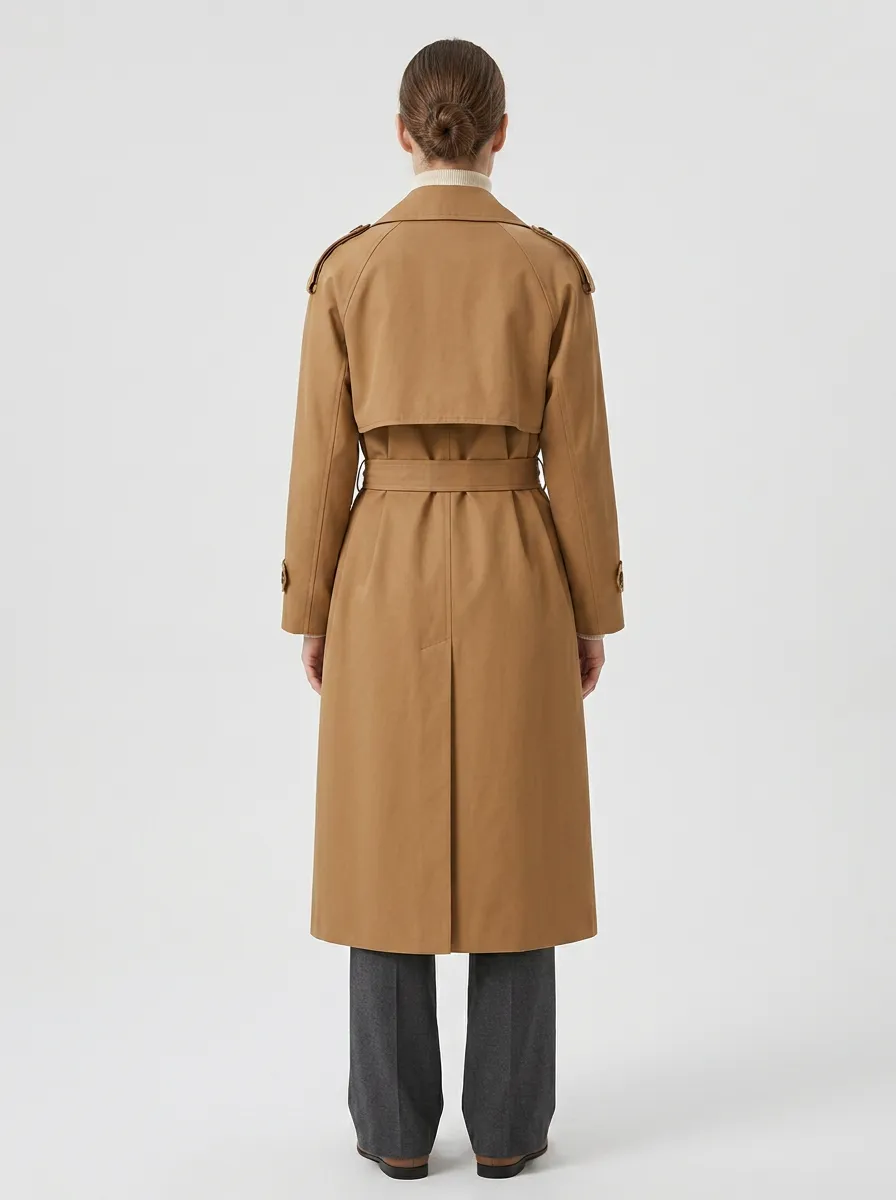 Women's Minimalist Double-Breasted Classic Long Trench Coat