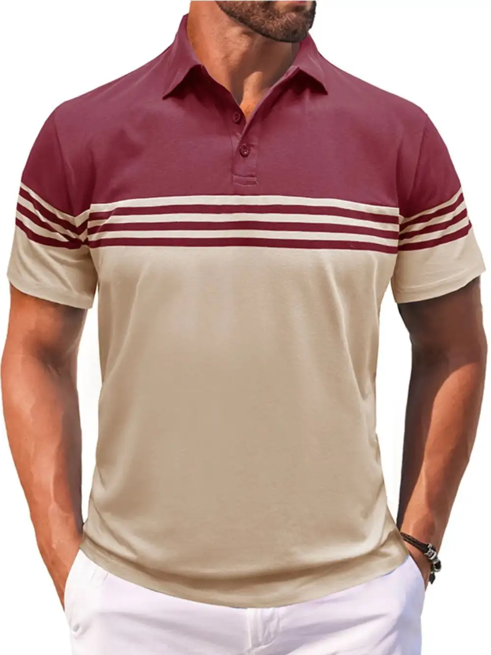 Striped Contrast Detail Collared Polo Shirt