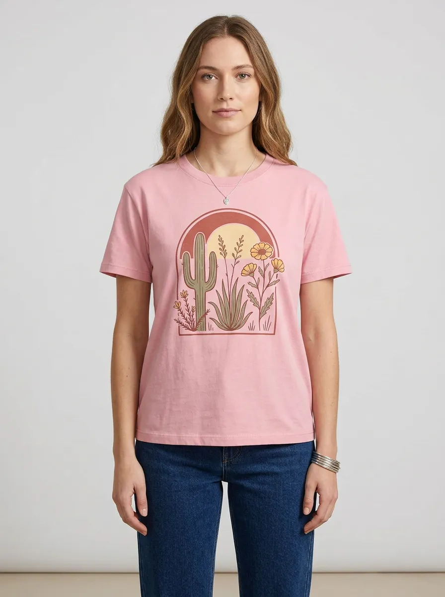 Women's Crewneck Graphic-Print Floral-Motif T-Shirt
