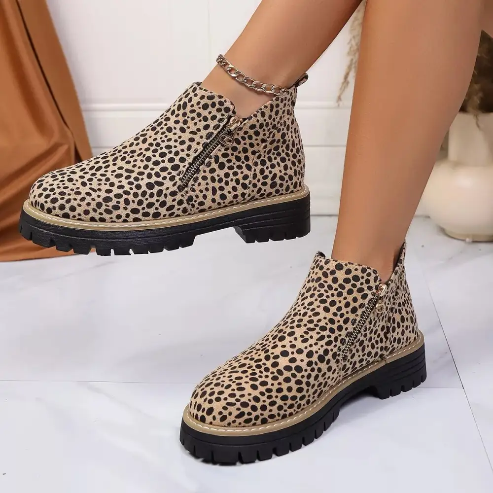 Print Ankle Boots with Zipper
