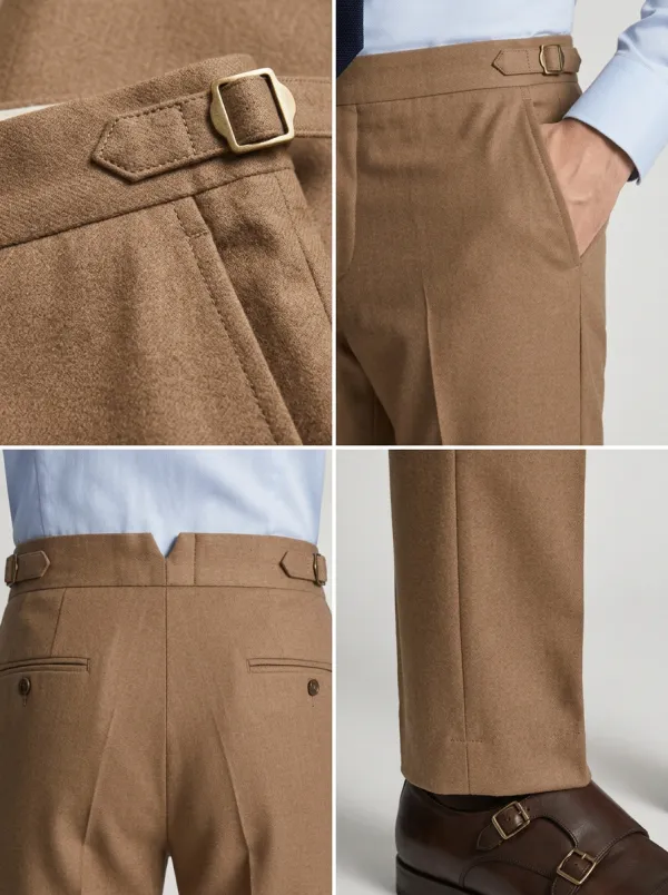 Side-Adjuster Straight-Leg Pressed-Crease Men's Tailored Suit Trousers