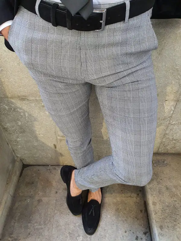 Refined Clean Cut Slim Fit Plaid Tailored Trousers