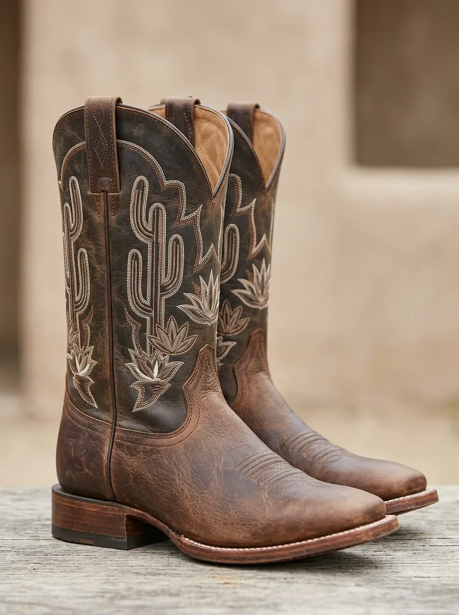 Heritage Cactus Desert Floral Silhouette Unisex Western Cowboy Boots
