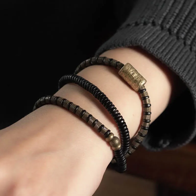 Ebony Wood Beads Copper Multilayered Bracelet