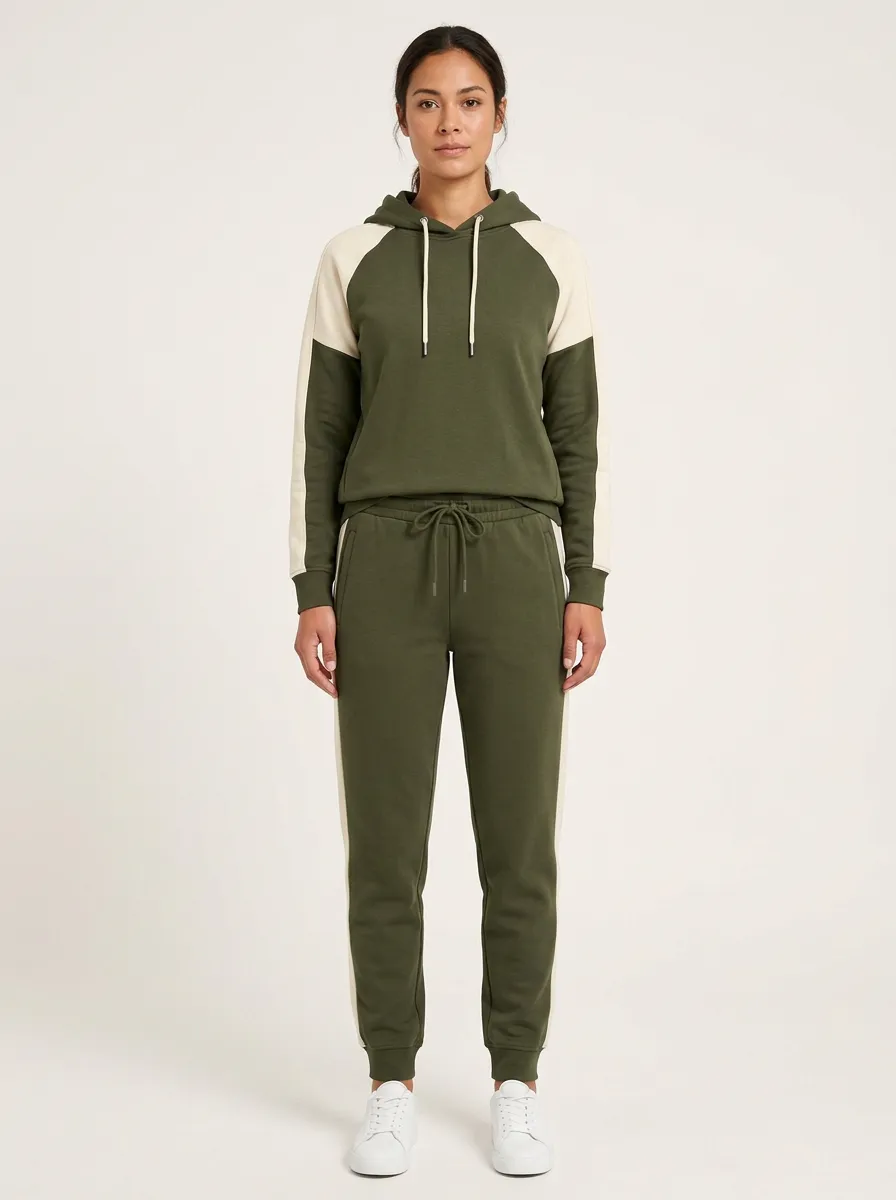 Women's Colorblock Raglan Hoodie and Mid-Rise Jogger Set