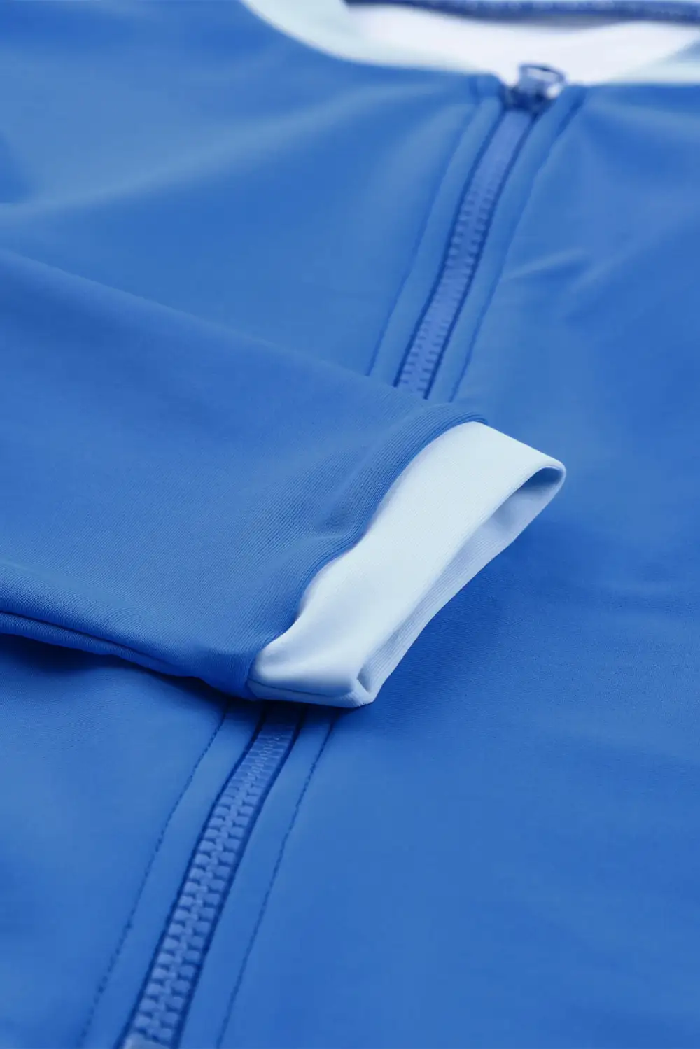 Swimwear Colorblock Trim Zip Front Long Sleeve Rash Guard Swimsuit