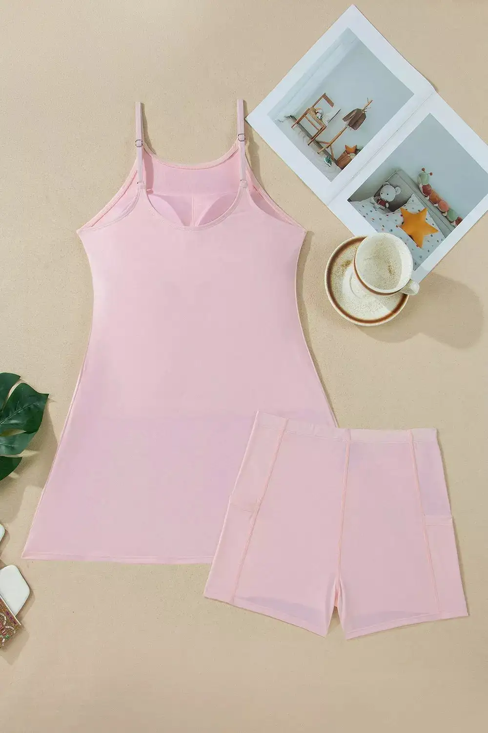 Solid Tunic Tank Dress Athletic Shorts Active Set