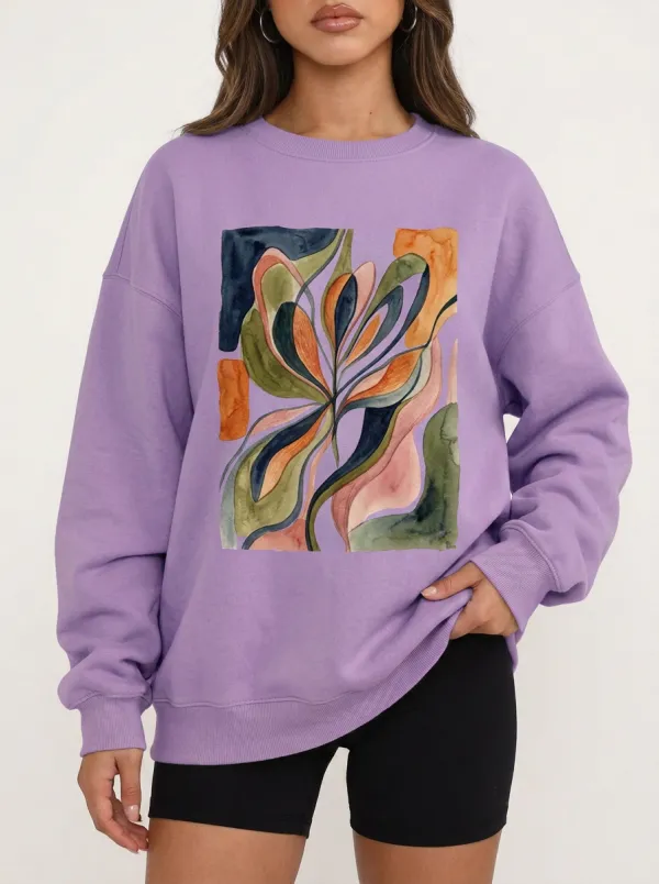 Women's Abstract Art Lover Watercolor Floral Printed Sweatshirt