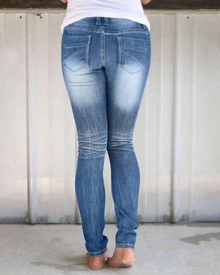 Distressed Roll Hem Zip Fly Low Waist Capris Jeans