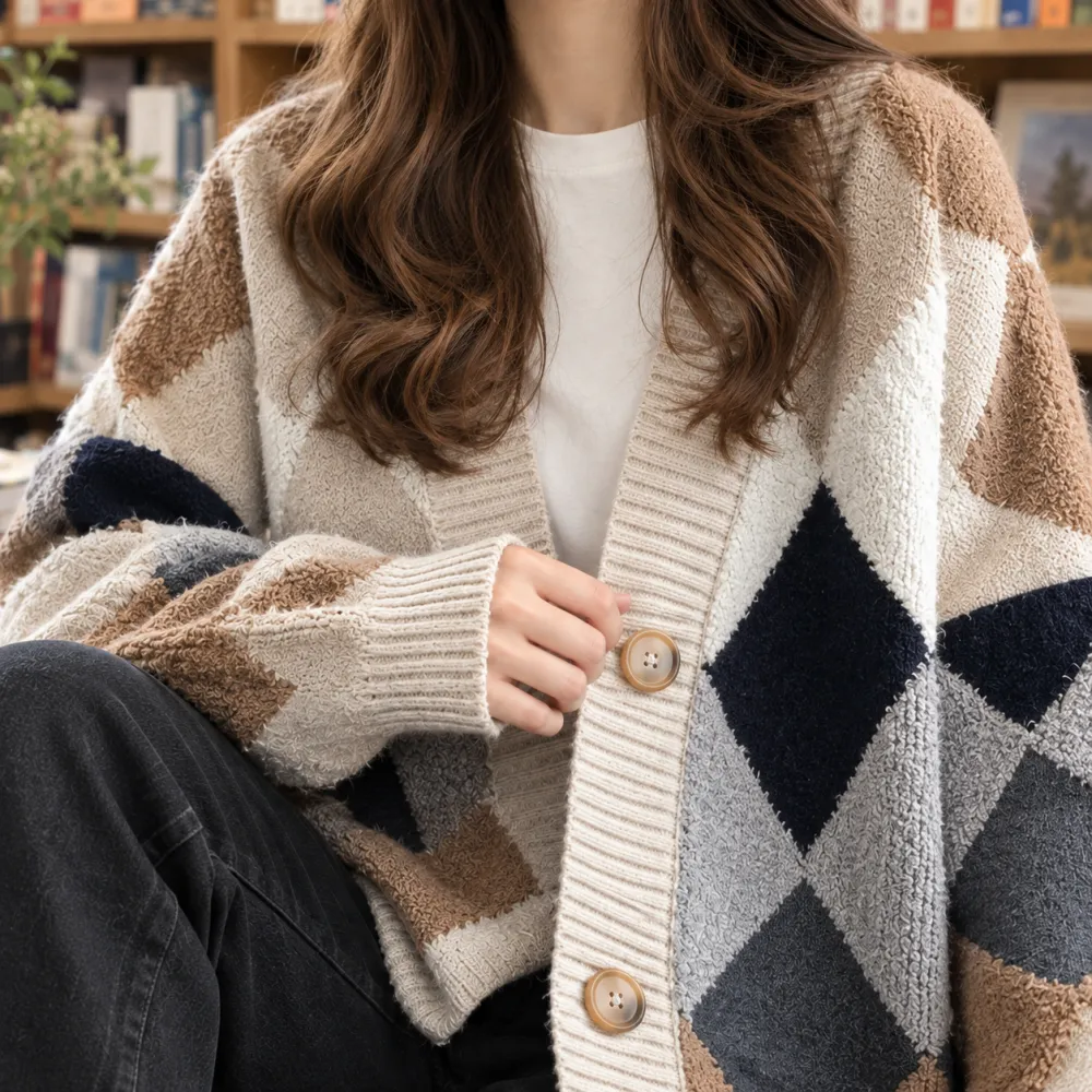 Argyle Soft Knit Cardigan
