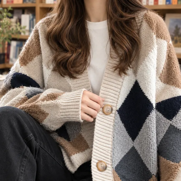 Argyle Soft Knit Cardigan