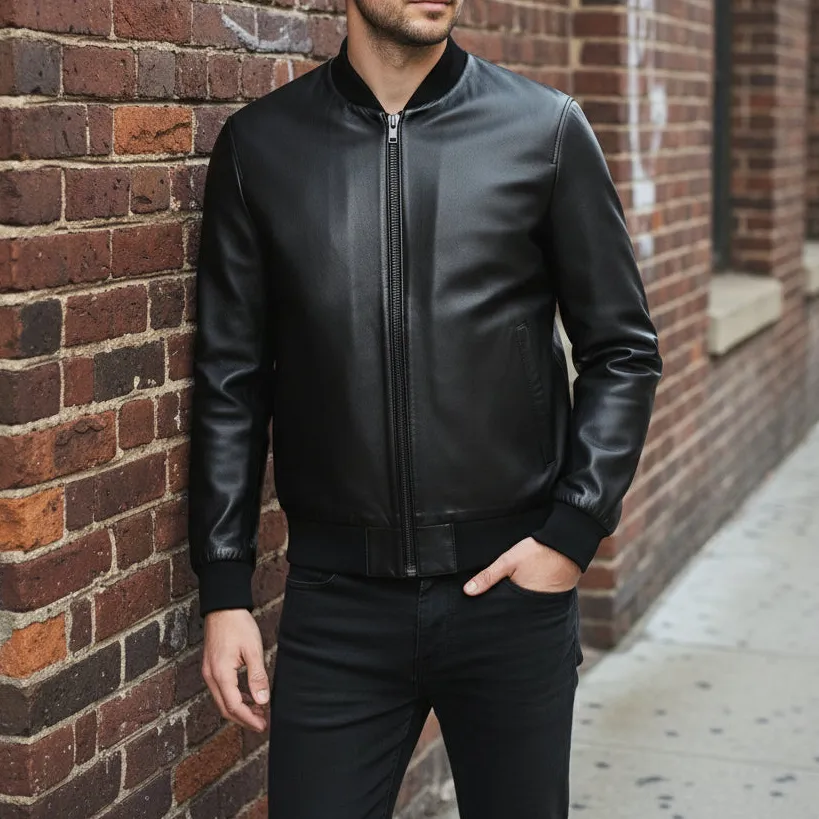 Classic Leather Bomber Flight Jacket