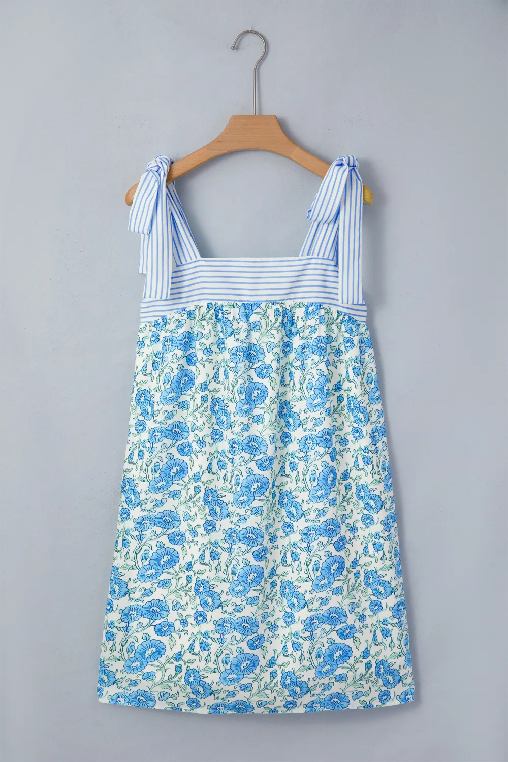 Blue Floral Bow Strap Mini Dress
