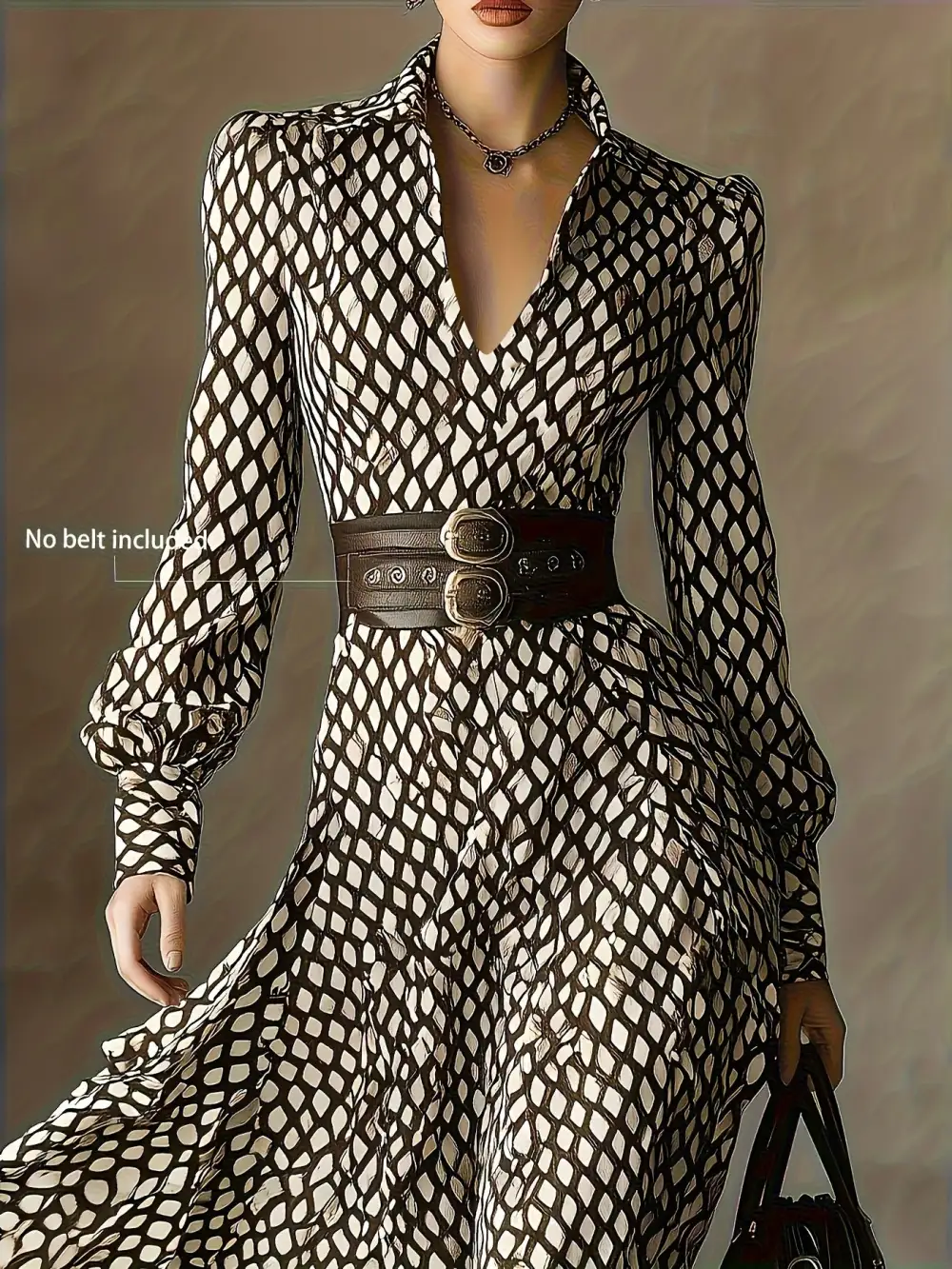Printed Long Sleeve Midi Dress