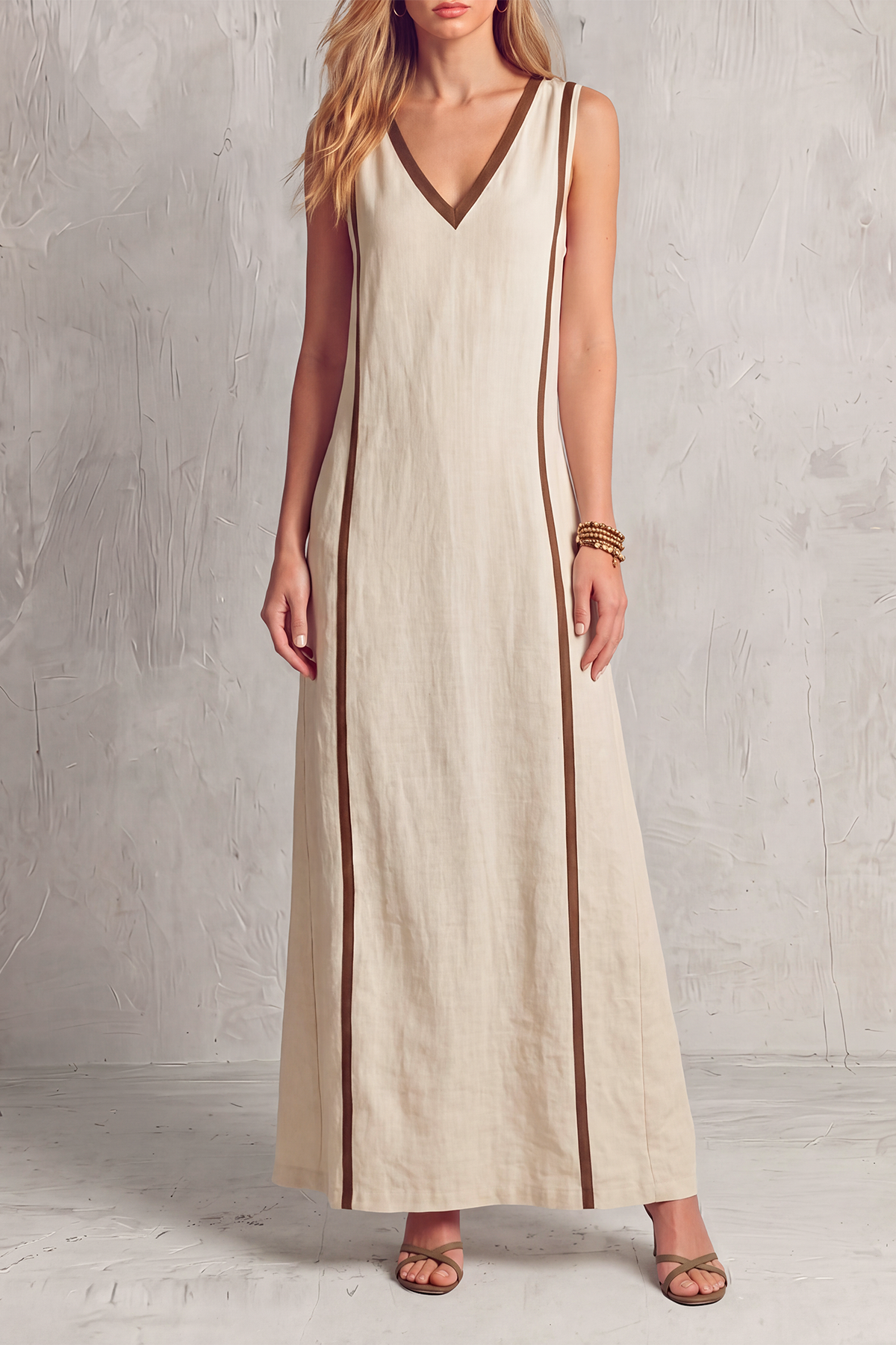 V Neck Striped Maxi Dress