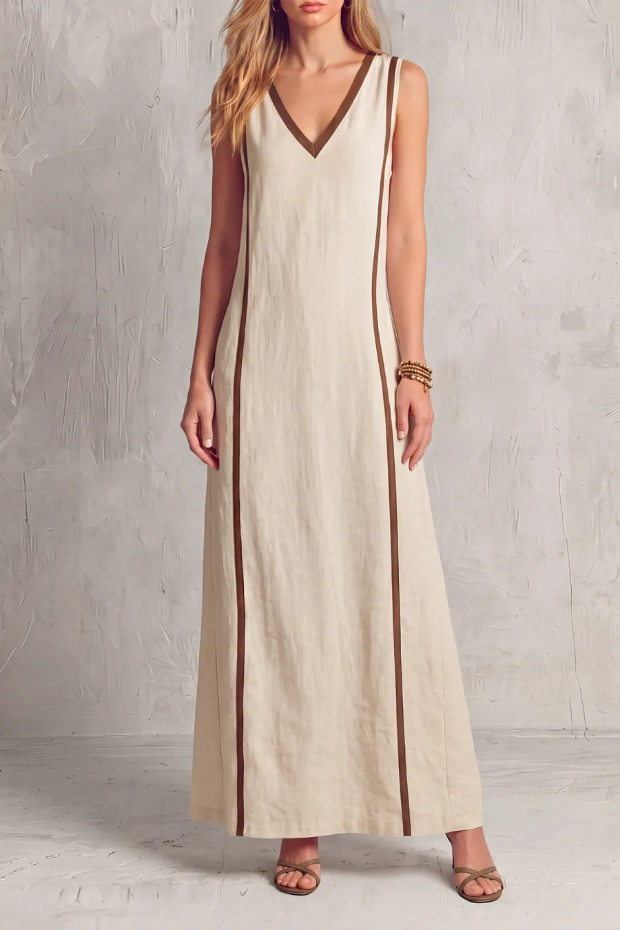 V Neck Striped Maxi Dress